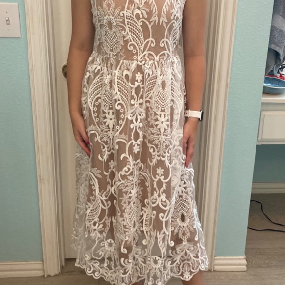 Womens Lace Spaghetti Strap Flared Midi Evening Dress - Picture 8 of 8